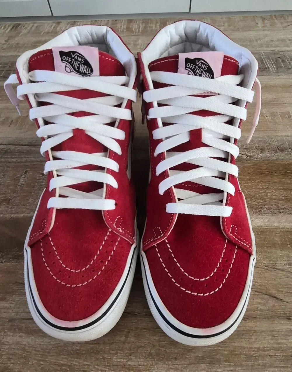 Vans Sk8- Hi Red/ True White Canvas Suede Skate Shoes Sneakers Size 7.5 Women's